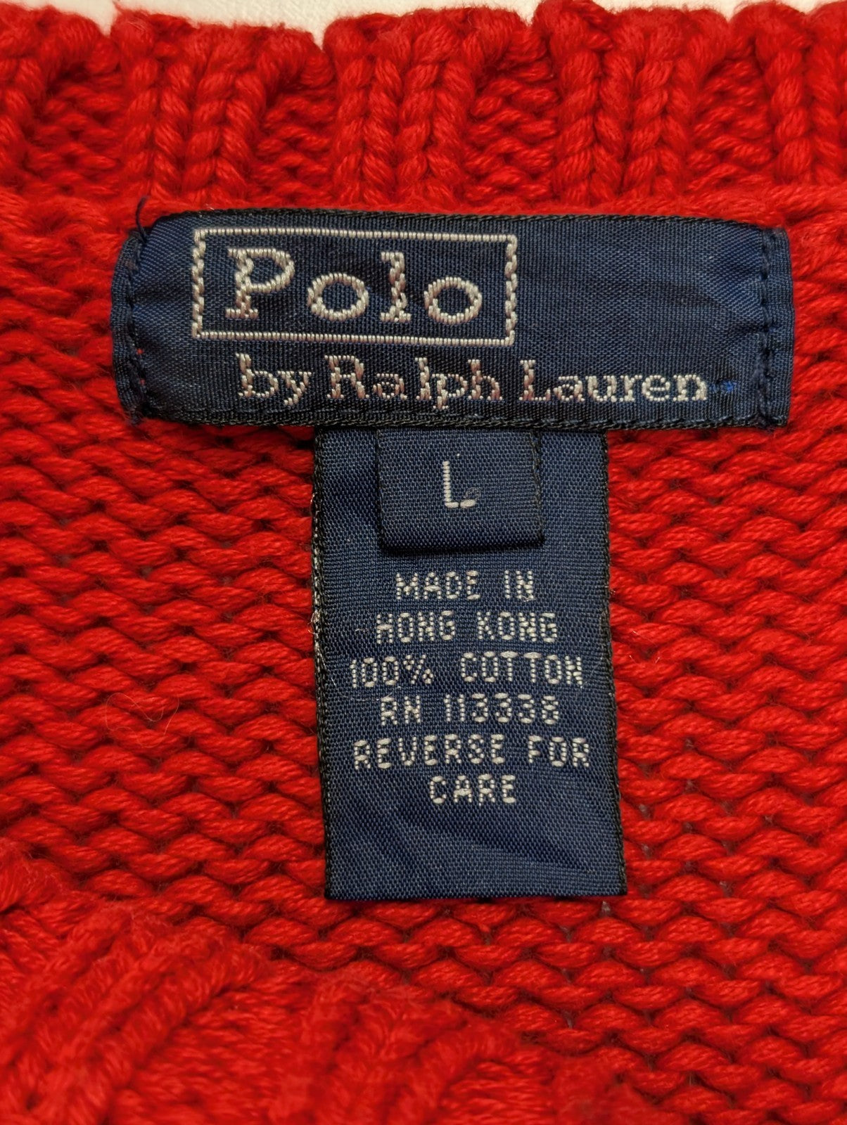 Pull POLO Ralph Lauren Rouge Logo Marine Made in Hong Kong - Taille S