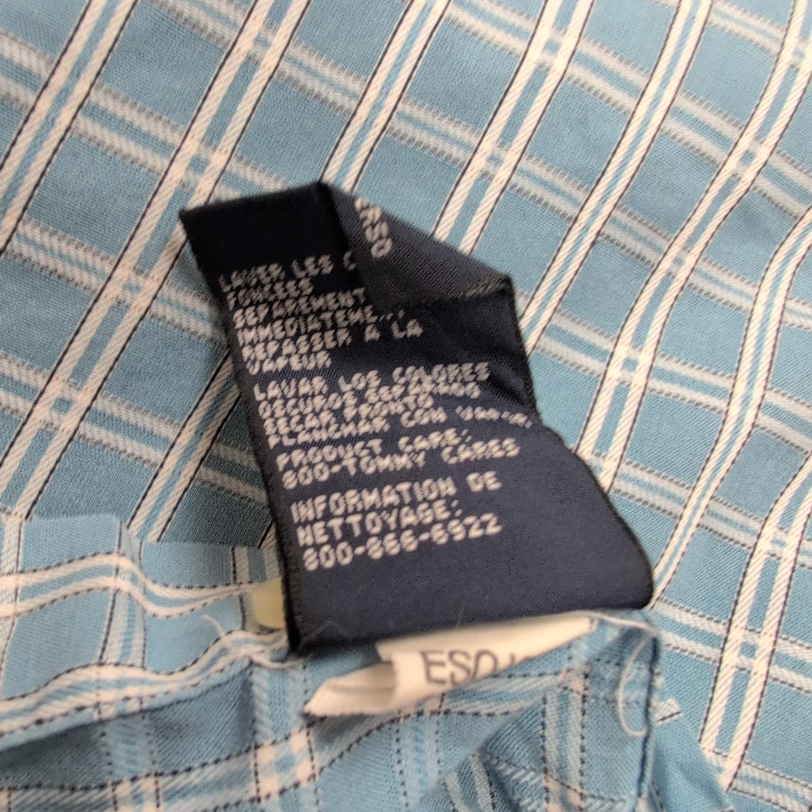 Chemise Tommy Hilfiger Bleu Ciel à Carreaux Manches Longues 1 Poche - Taille M