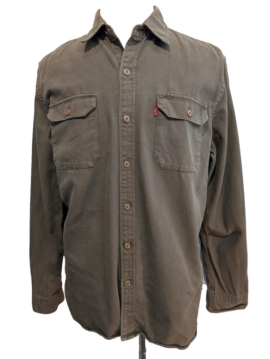 Chemise LEVI'S Vintage Kaki Coton Épais Boutons Métal M. Longues Taille L