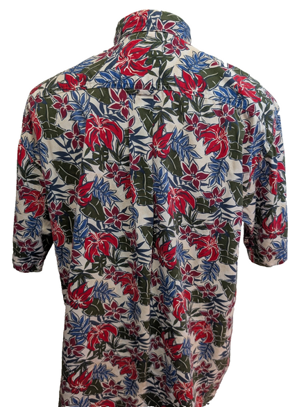Chemise Hawaïenne TRADER BAY 100% Coton Fleurs Rouges & Vertes - Taille L