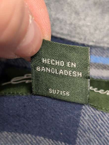 Chemise Flanelle Eddie Bauer L Bleu Gris Carreaux Bûcheron |287S