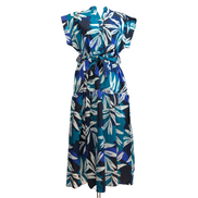 Robe Luk Ap TU Longue Coton Bleu L/XL Feuillage Ceinture Neuve Étiquette