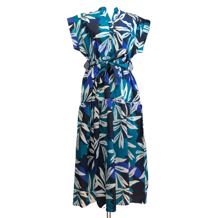 Robe Luk Ap TU Longue Coton Bleu L/XL Feuillage Ceinture Neuve Étiquette