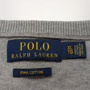 Pull Polo Ralph Lauren col V gris chiné logo gris Pima Cotton taille XL