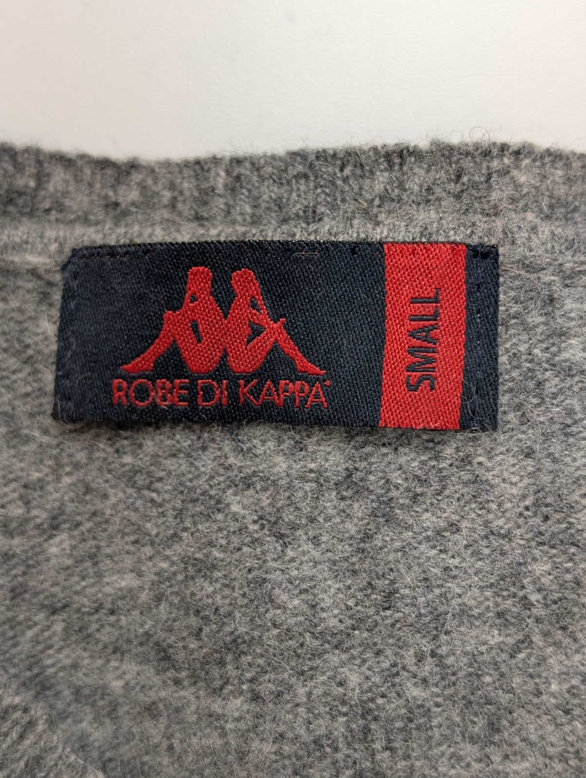 Pull Kappa Col V 100% Laine Gris Uni Vintage Femme Taille S