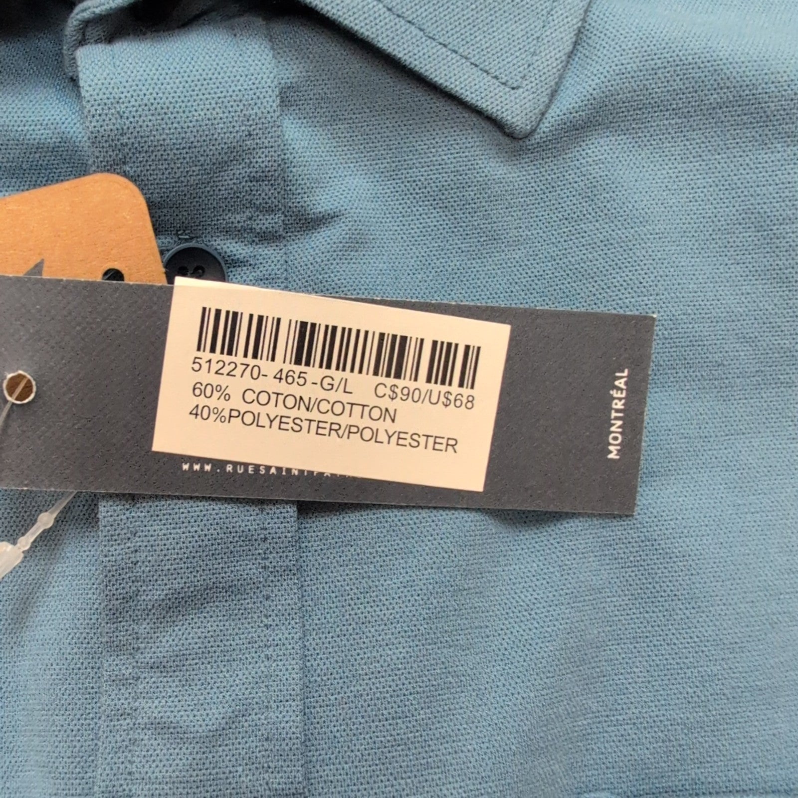 Chemise Rue Saint-Patrick Montréal L Bleu Stretch Neuve Étiquette Easy Care