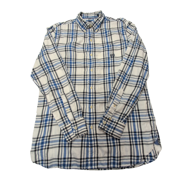 Chemise CHAPS blanche bleue noire à carreaux taille S #73e