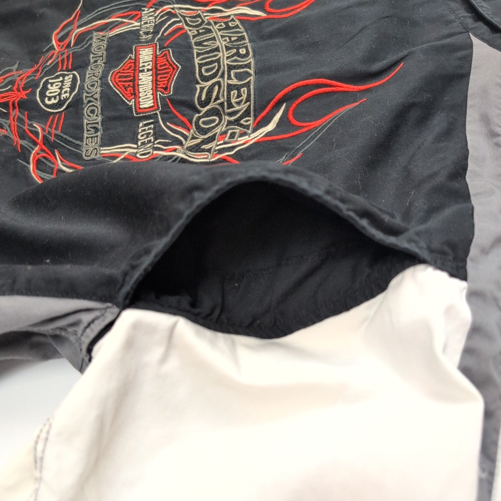 Chemise Harley Davidson L Noire Orange Flamme Brodée Dos 100% Coton