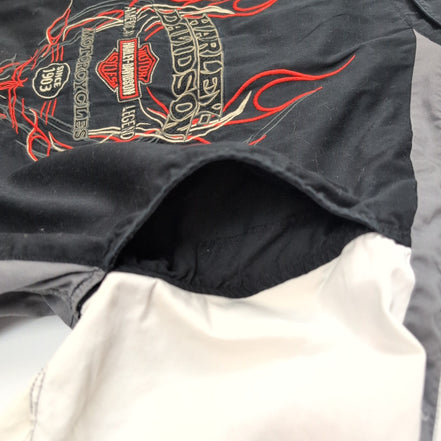 Chemise Harley Davidson L Noire Orange Flamme Brodée Dos 100% Coton