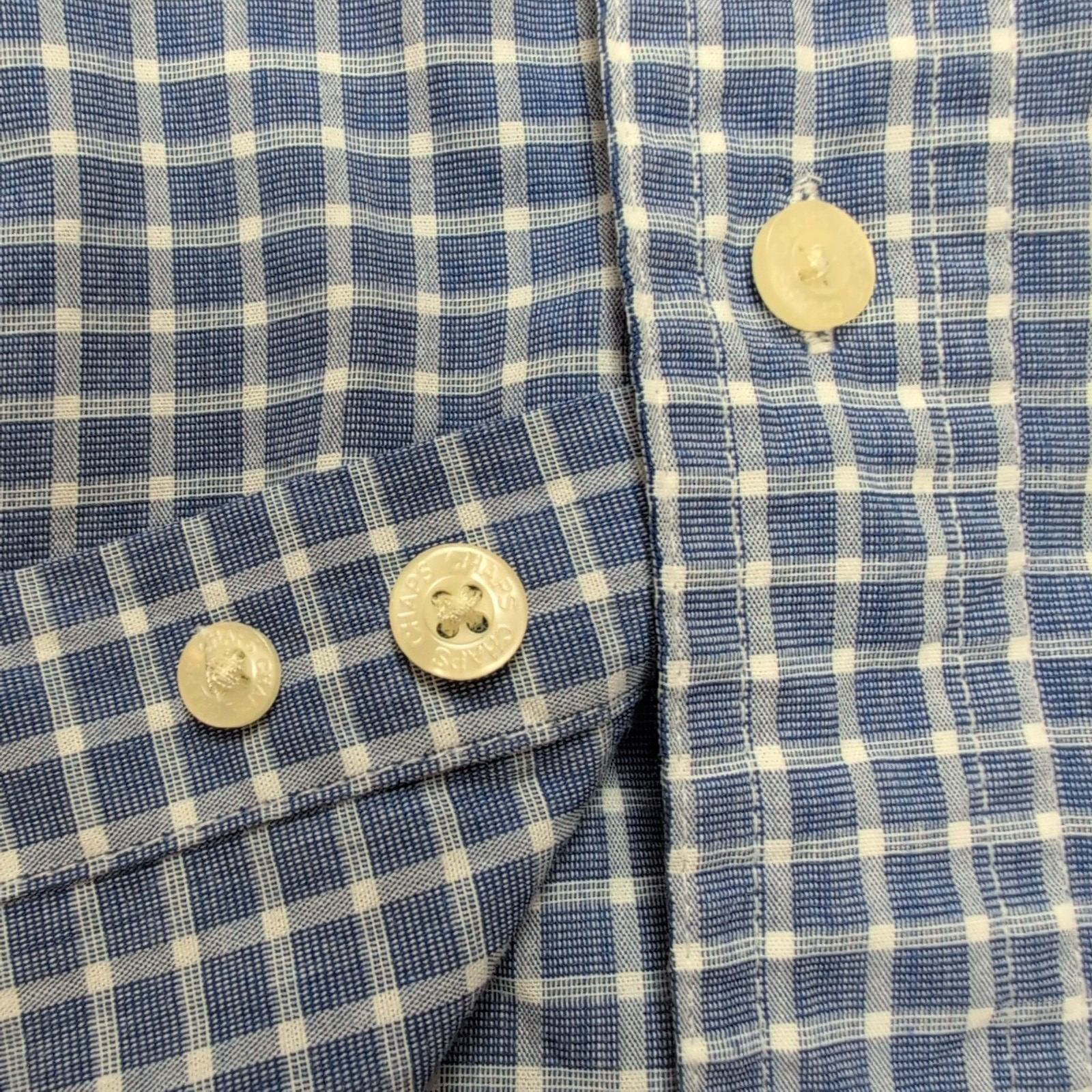 Chemise Chaps bleu à petits carreaux manches courtes à poche taille M