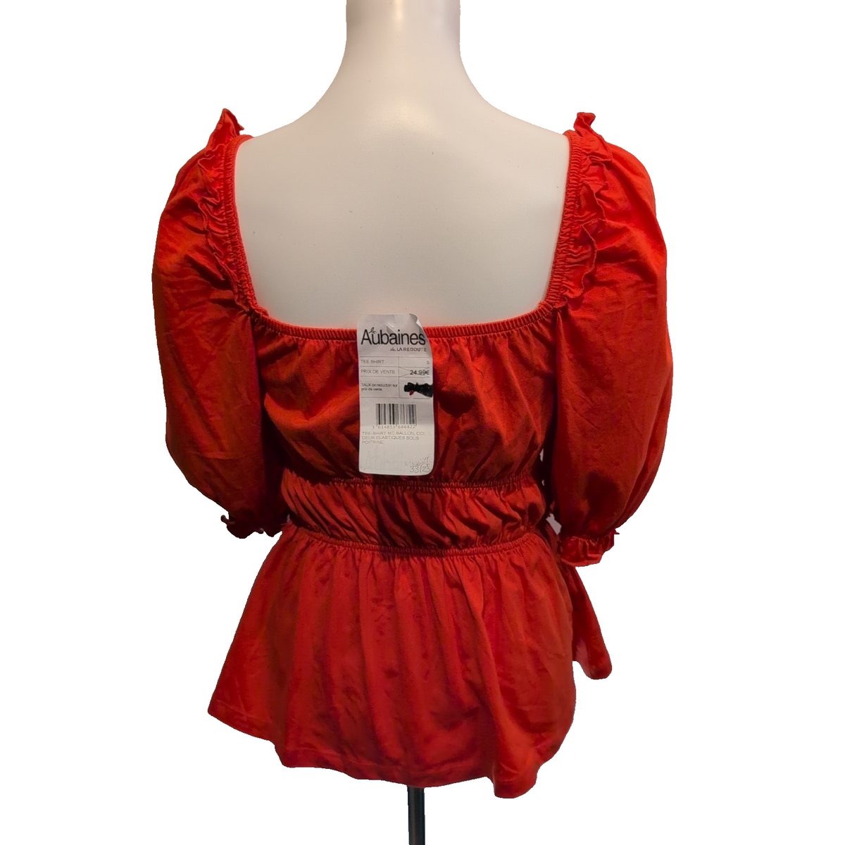 Haut Femme La Redoute Taille S Orange Volants Manches Bouffantes Neuf Étiquette