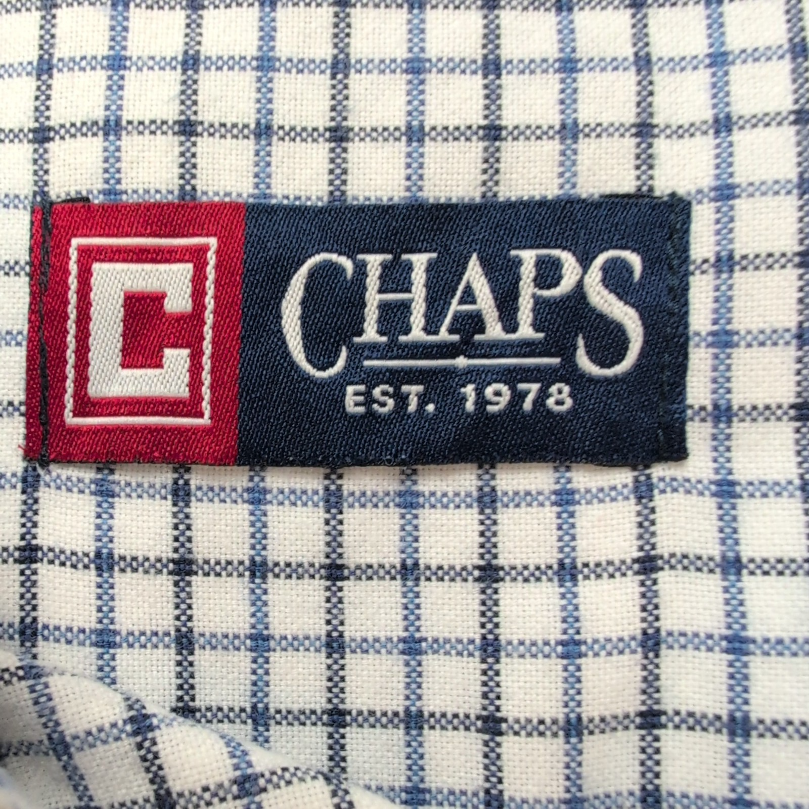 Chemise Chaps bleu blanc petits carreaux 100% coton logo brodé L