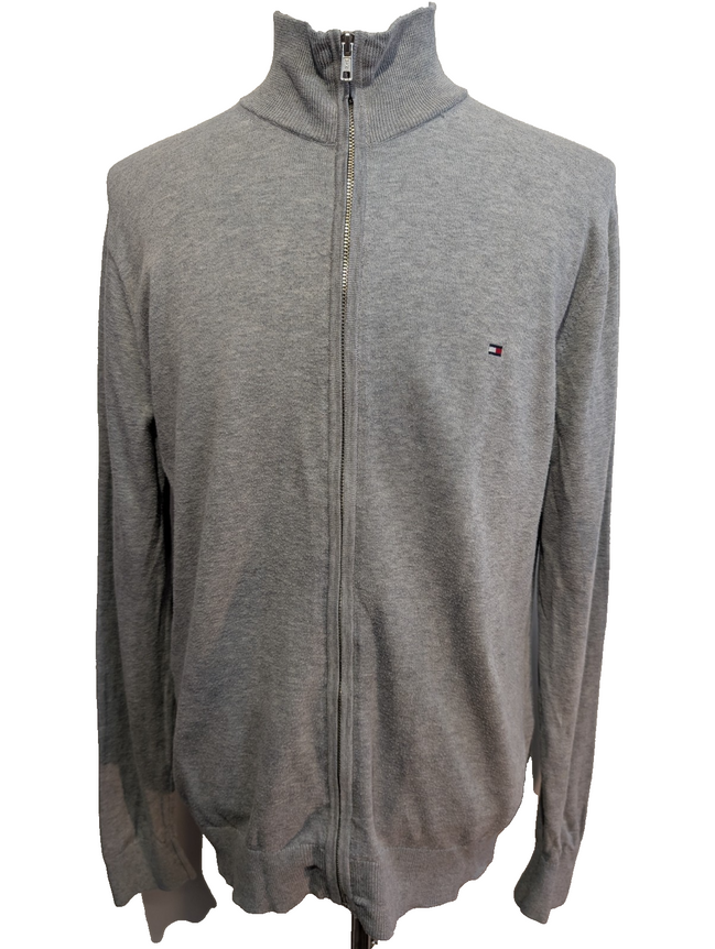 Gilet Tommy Hilfiger Gris Clair Zippé - Mélange Soie & Coton - Taille L