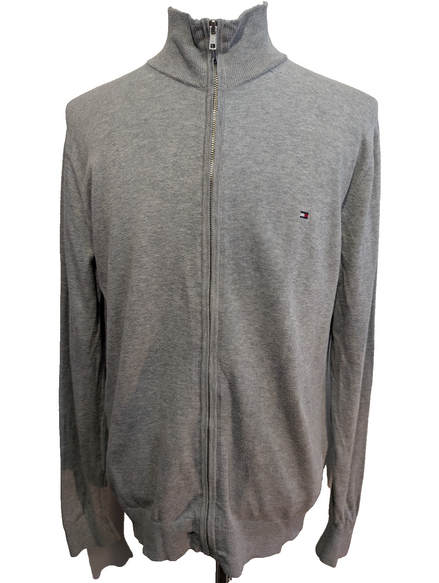 Gilet Tommy Hilfiger Gris Clair Zippé - Mélange Soie & Coton - Taille L