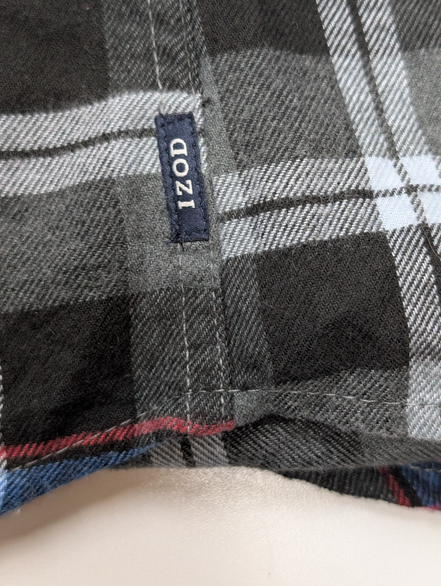 👕 Chemise IZOD XL Flanelle Carreaux Noir Gris Bleu Coton |301S