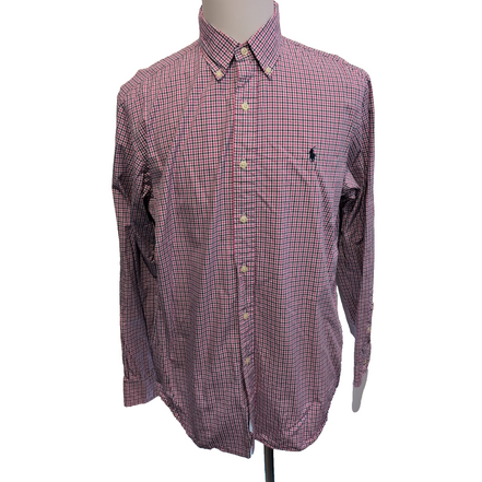 Chemise Ralph Lauren L Rose Bleu Carreaux Classic Fit Shirt Button Down Coton