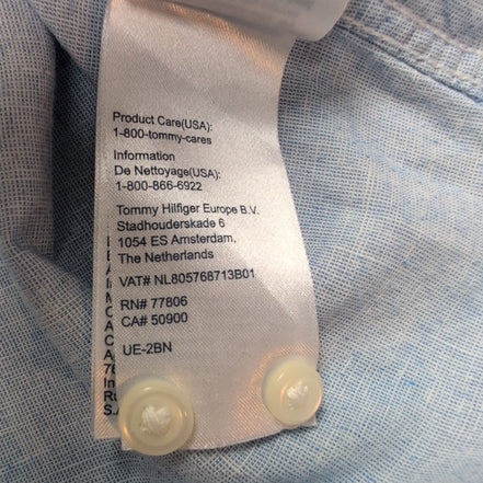 Chemise Tommy Hilfiger Homme Taille S Bleu Clair Lin Coton Logo Brodé