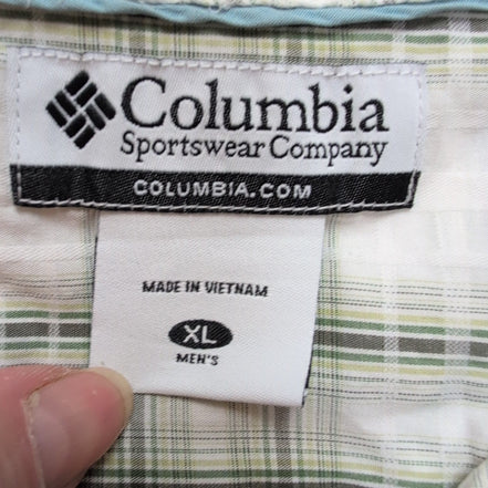 Chemise Columbia manches courtes à carreaux verts et blancs poche XL
