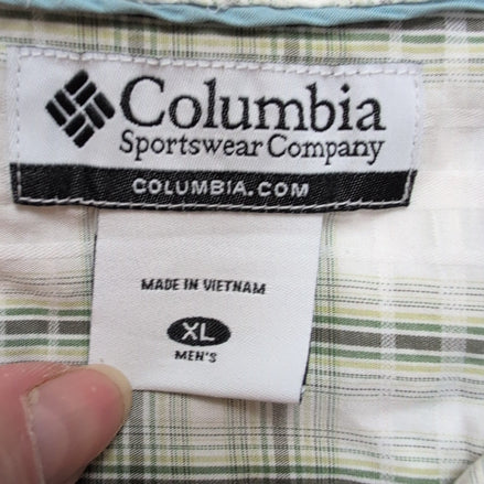 Chemise Columbia manches courtes à carreaux verts et blancs poche XL
