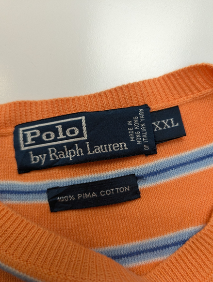 Pull Polo Ralph Lauren Col Rond Rayé Orange & Bleu 100% Coton Pima - Taille XXL