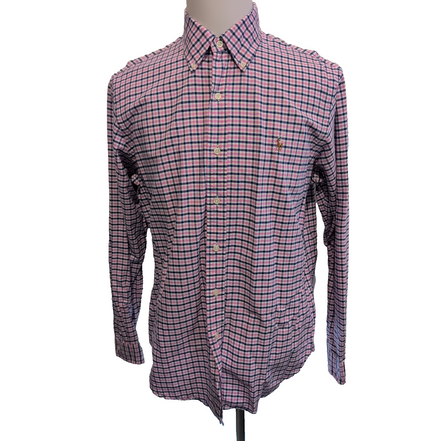 Chemise Ralph Lauren L Rose Carreaux Bleus Oxford Button Down Logo Marron