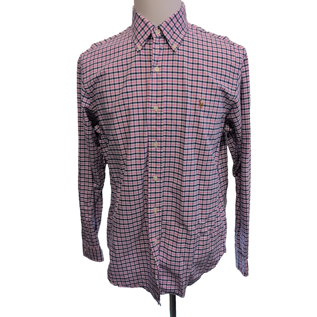 Chemise Ralph Lauren L Rose Carreaux Bleus Oxford Button Down Logo Marron