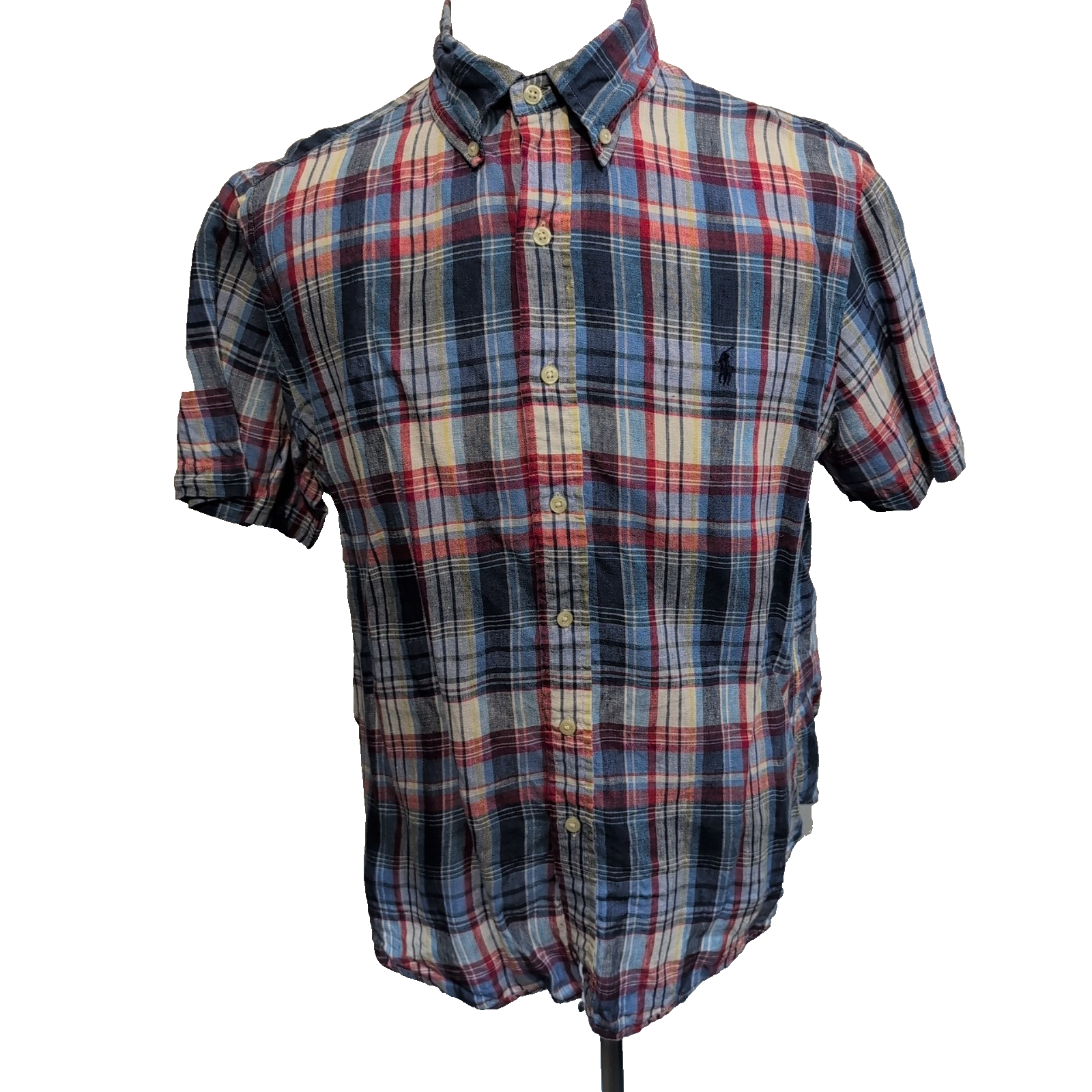 Chemise Ralph Lauren L Lin Bleu Rouge Carreaux Manches Courtes