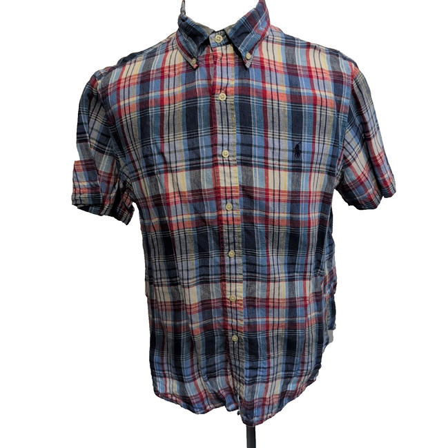 Chemise Ralph Lauren L Lin Bleu Rouge Carreaux Manches Courtes
