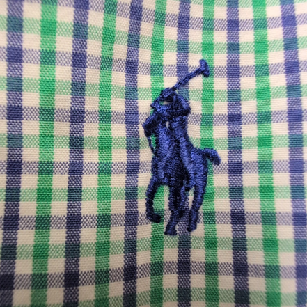 Chemise Ralph Lauren L Verte Carreaux Manches Courtes logo bleu