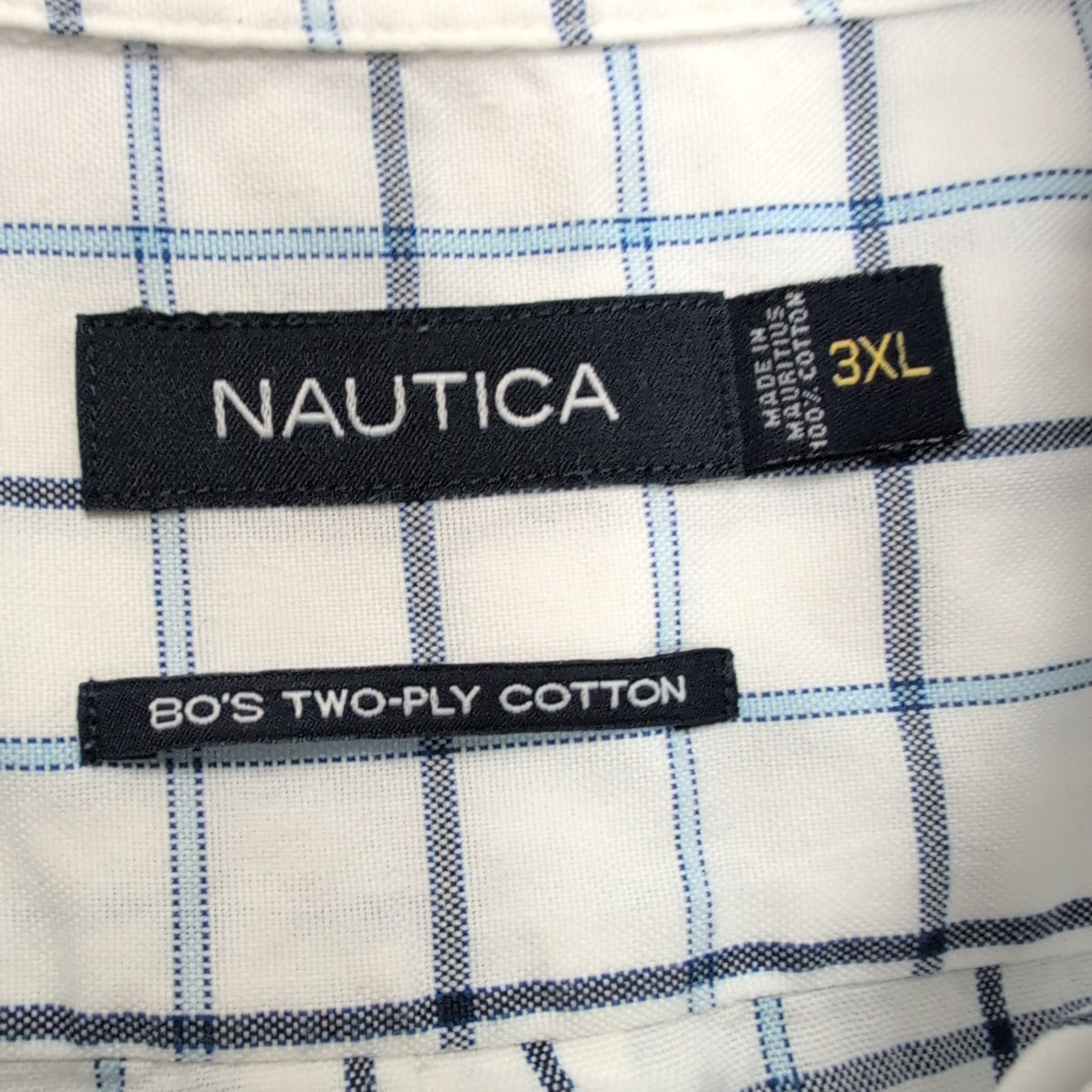 Nautica Chemise Vintage Blanche Carreaux Bleus Manches Longues Homme 3XL