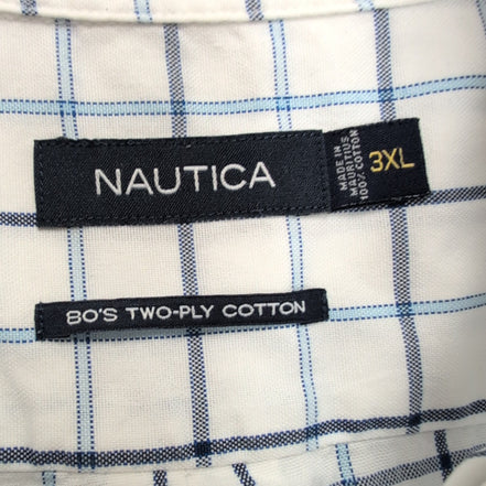 Nautica Chemise Vintage Blanche Carreaux Bleus Manches Longues Homme 3XL