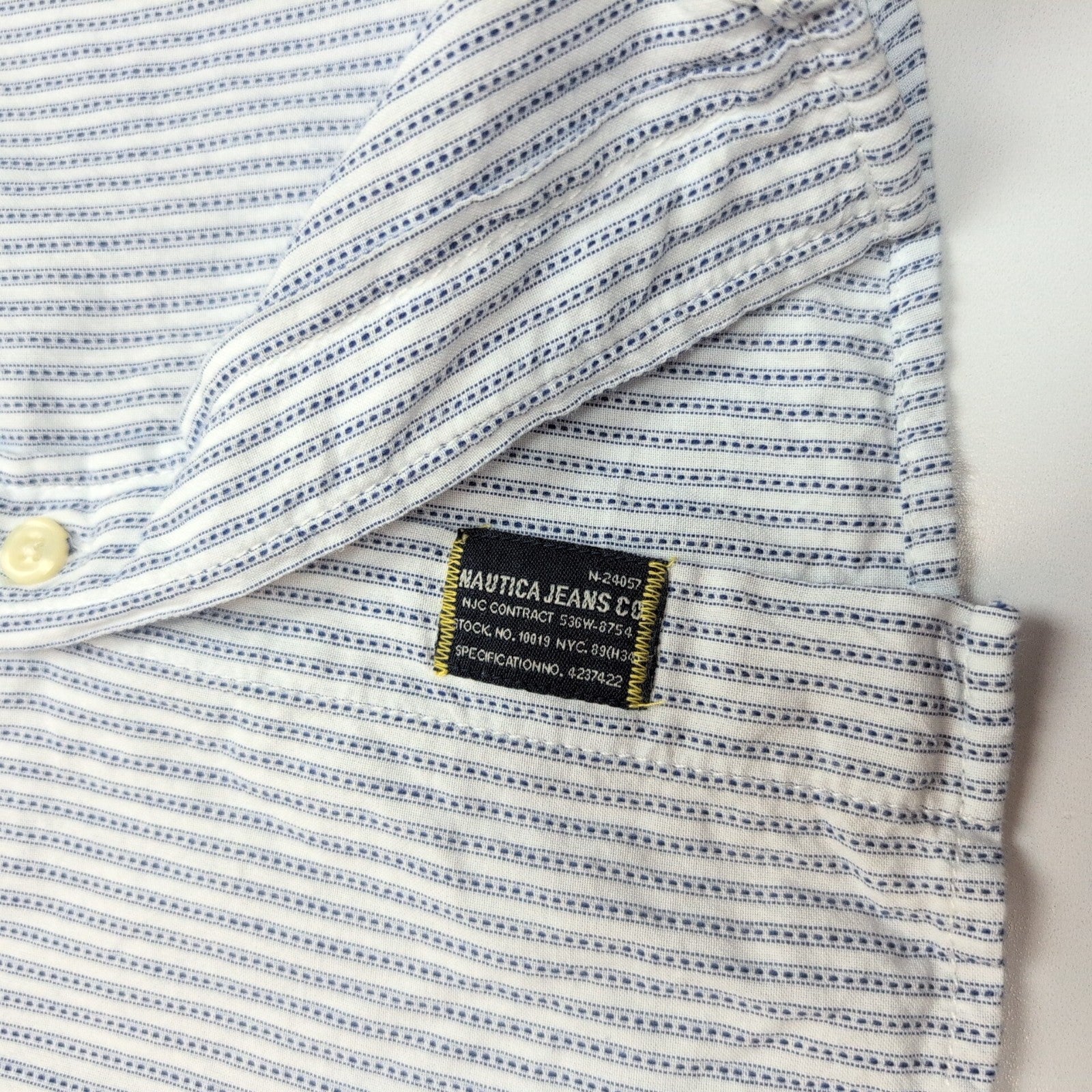 Chemise Nautica Jeans Co XL Bleu Rayures Manches courtes Poche Logo Brodé