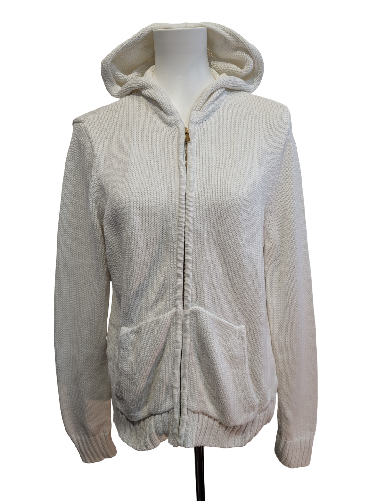 Gilet Zippé Lauren Ralph Lauren Femme Blanc 100% Coton à Capuche Taille L