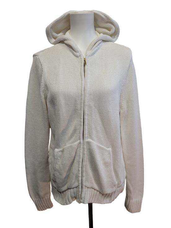 Gilet Zippé Lauren Ralph Lauren Femme Blanc 100% Coton à Capuche Taille L