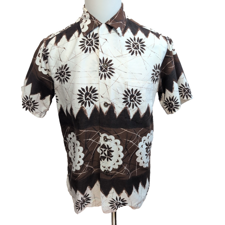 Chemise Hawaïenne Waltah Clarke's Made in Honolulu M Marron Blanc Fleurie
