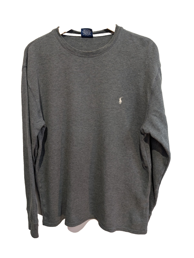 Pull Polo Ralph Lauren Sleepwear L Gris 100% Coton Logo Manches Longues