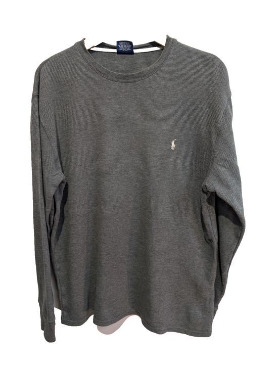 Pull Polo Ralph Lauren Sleepwear L Gris 100% Coton Logo Manches Longues