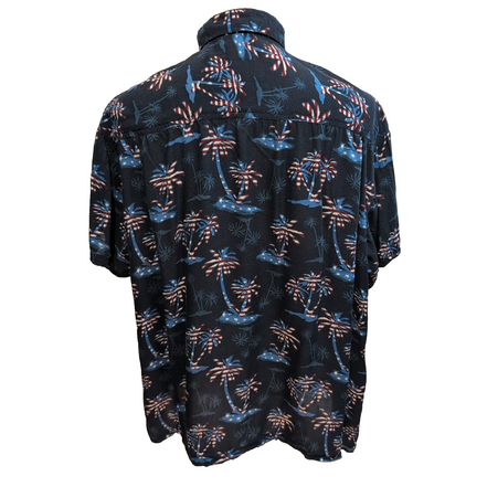 Chemise Hawaïenne Blue Stey Rayonne Bleu Marine Palmiers XL XXL
