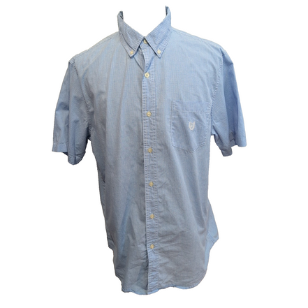 Chemise Chaps bleu ciel à petits carreaux avec poche et logo manches courtes XL