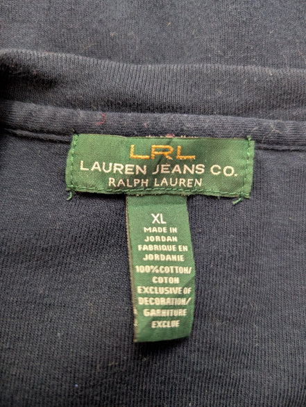 Pull LAUREN Jeans Co Ralph Lauren XL marine rayures violet écusson brodé