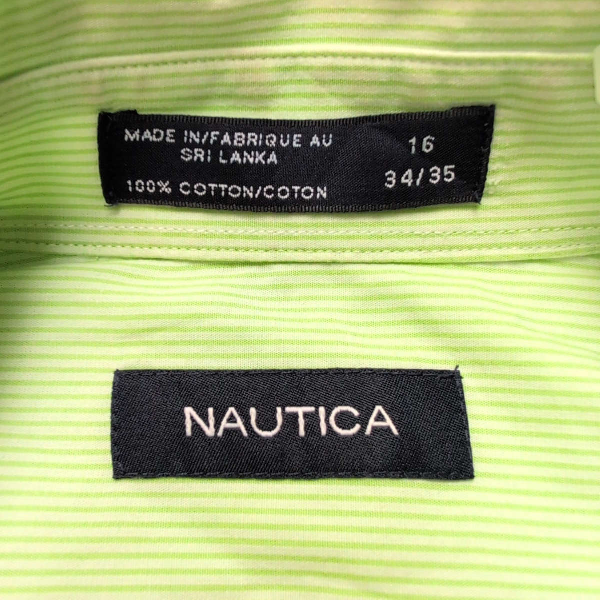 Chemise Nautica L Vert Clair Rayures 100% Coton Poche manches longues