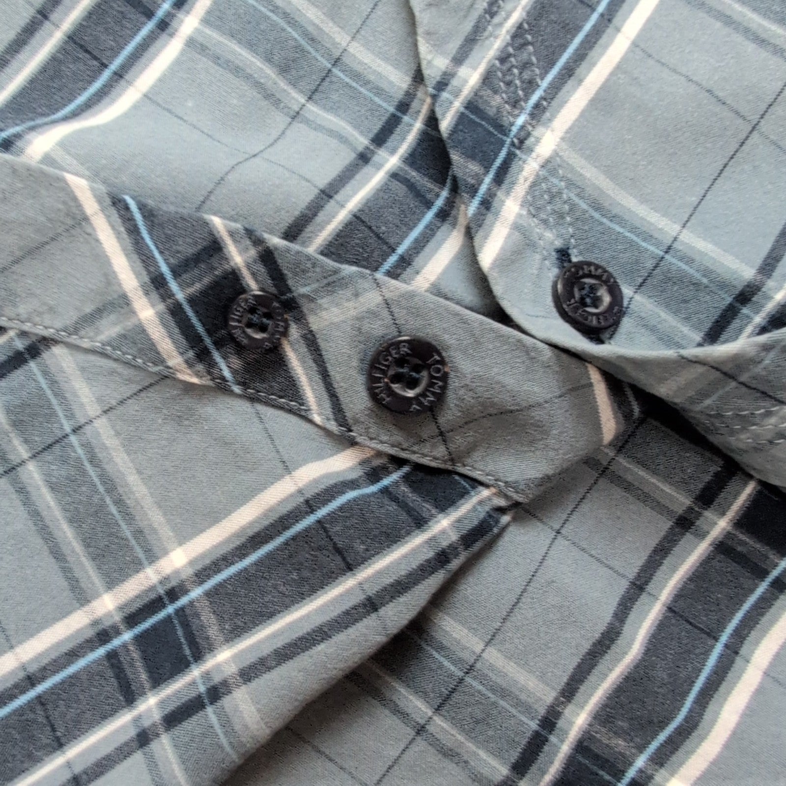 Chemise Tommy Hilfiger Grise et Bleue Carreaux Diagonaux - Taille XL