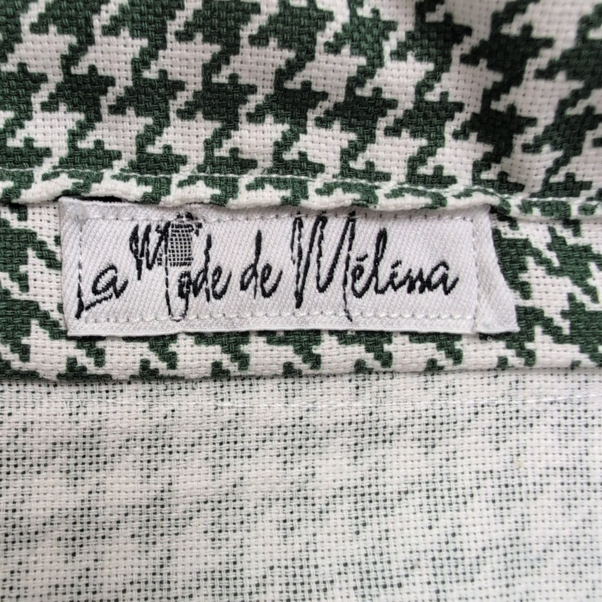 Chemise Femme La Mode de Mélina L Vert Blanc Pied-de-Poule Coton Fait Main
