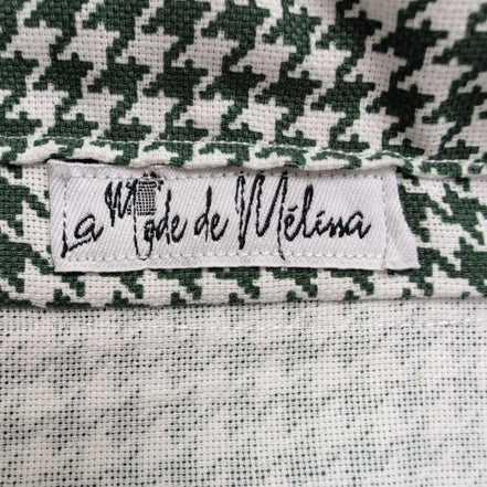 Chemise Femme La Mode de Mélina L Vert Blanc Pied-de-Poule Coton Fait Main