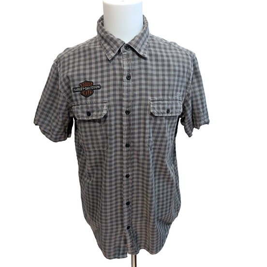 Chemise Harley Davidson Flanelle L Carreaux Gris Marron Manches Courtes