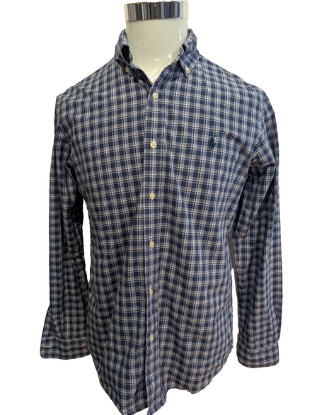 Chemise Polo Ralph Lauren Shirt M Carreaux Bleu Blanc Button Down Logo Marine
