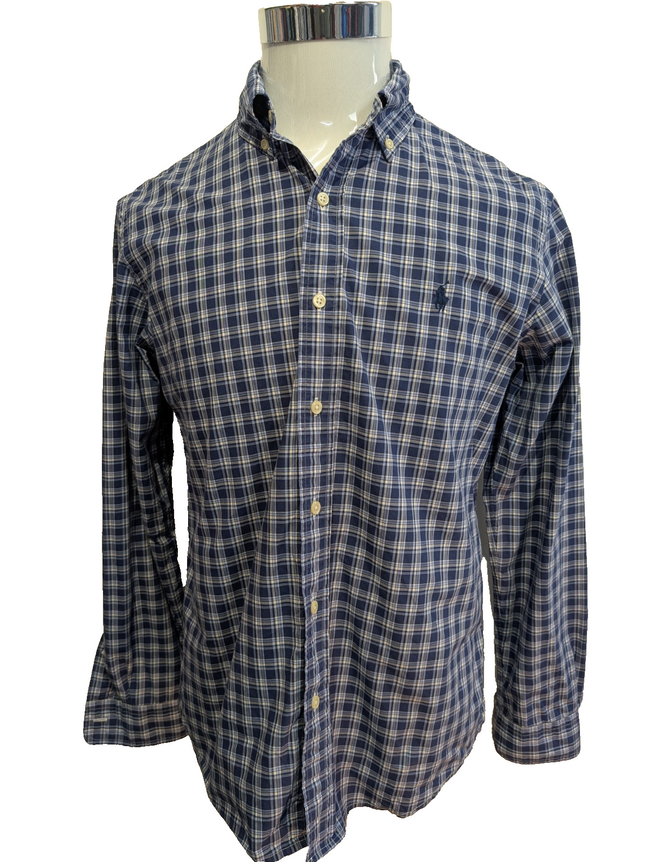 Chemise Polo Ralph Lauren Shirt M Carreaux Bleu Blanc Button Down Logo Marine