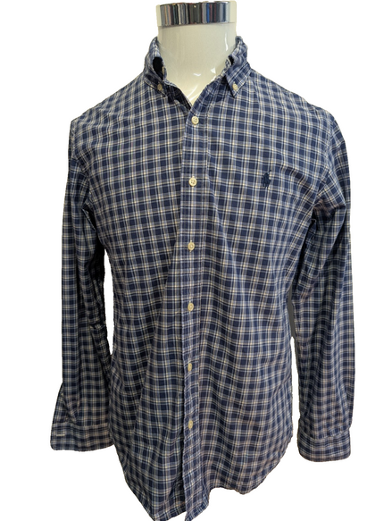 Chemise Polo Ralph Lauren Shirt M Carreaux Bleu Blanc Button Down Logo Marine