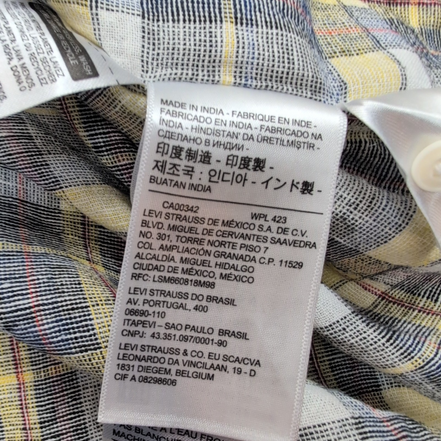 Chemise Levi's M Carreaux Jaune Gris Lin Coton Manches Courtes