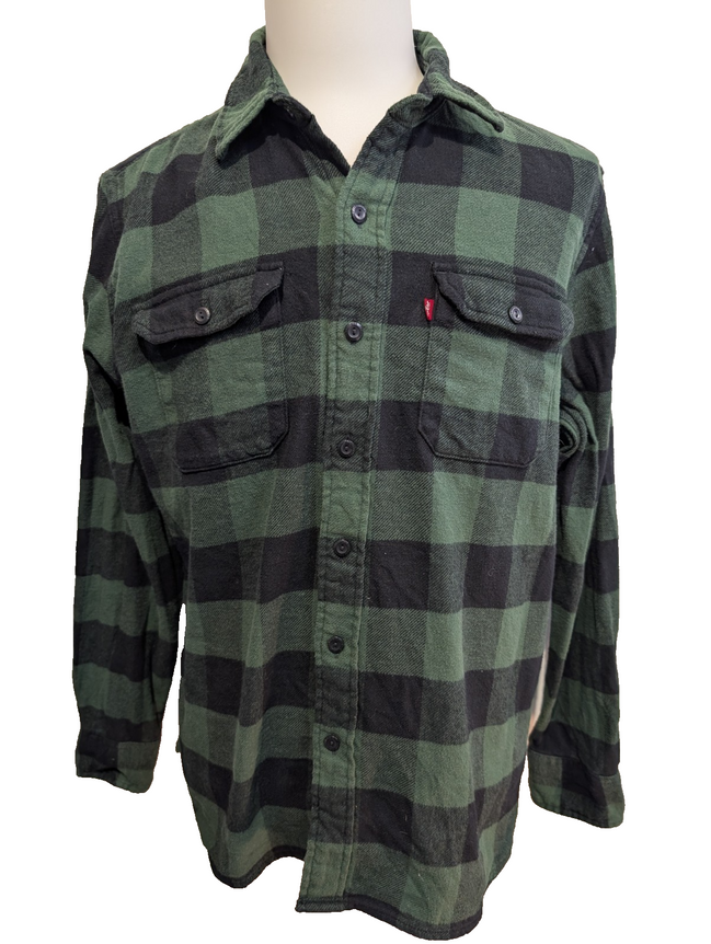 🔥 Chemise LEVI'S Flanelle Épaisse à Carreaux Vert et Noir Manches Longues T.L